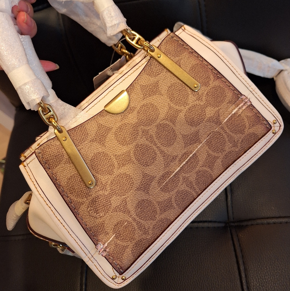 Coach Brown Signature Canvas Satchel with Cream Trim and Gold Hardware - Picture 9 of 11